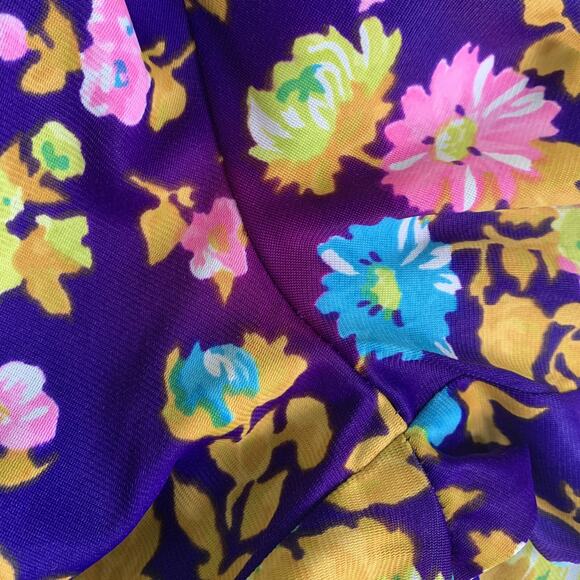 Vintage 1960s 1970s Psychedelic Boho Mod Floral Maxi Dress Tie Waist Size S/M - Picture 9 of 9